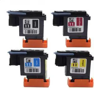 11 lnk Printhead Set Replaceable Printhead (with Chip) Compatible with HP11 Designiet 500 800 BusinessInkiet1200 C4810A C4811A C4812AC4813A Printer Replacement Part (4PK-BCMY)