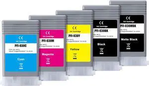 Aomya PFI 030 Ink Cartridge 55ml PFI-030MBK PFI-030BK PFI-030C PFI-030M PFI-030Y Pigment Ink Tank Replacement for Canon imagePROGRAF TA-20 TA-30 TM-240 TM-340 Printers5-Pack MBK/BK/CY/MG/YL