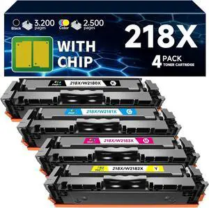 218X Toner Cartridges 4 Pack with Chip Replacement for HP 218X Toner Cartridge 218A for HP Color Laserjet Pro 3201dw MFP 3301cdw 3301fdw 3301sdw Printer W2180X W2180A High Yield (B/C/Y/M)