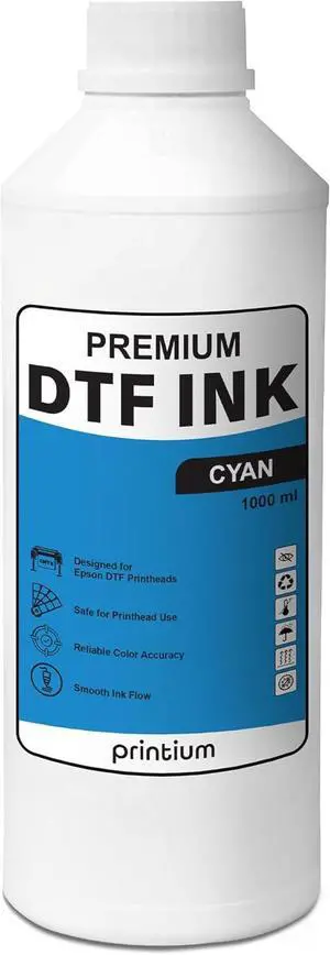 DTF Ink Cyan 1000ML (33.8 fl oz) Refill  Vibrant Color Output, Clog-Free  for All DTF Printheads Including I3200, XP600, L1800, ET8550, XP15000  Reliable Color Accuracy  Smooth Ink Flow