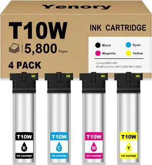 Remanufactured T10W Ink Cartridge (4-Pack C M Y BK ) Replacement for EpsonT10w Epson T10w Ink cartridges T10W100 T10W200 T10W300 T10W400 Compatible with Workforce Pro WF-C5390 WF-C5890 Color Printers