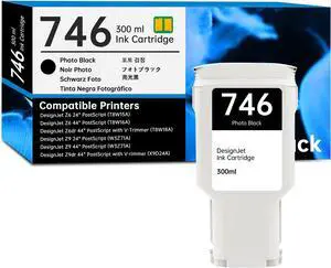 746 Photo Black Ink Cartridge 300ml with New Chip Replacement for HP 746 P2V82A Ink Cartridge Works with DesignJet Z6 DesignJet Z9+ Large Format Printers Ink, 1 Pack 746 Ink Kit