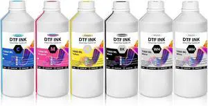 DTF Ink - 6000ML DTF Transfer Ink for PET Film, Premium Pigment Ink Refill for P600 P800 DX5 DX7 R1390 XP600 i3200 4720 Printers, High Fluidity & Coverage (1000ML*6, 2W+BKCMY)