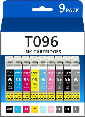 Remanufactured T096 96 Ink Cartridges Compatible with epson T0961 T0962 T0963 T0964 T0965 T0966 T0967 T0968 T0969 Ink for Stylus Photo R2880 Inkjet Printer Ink (T096-9 Pack)