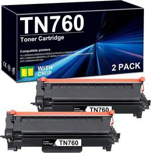 TN-760BK TN760 Black Toner Cartridge 2 Pack (with Chip) Replacement for Brother TN760 TN-760BK TN-730 Toner for MFC-L2750DW MFC-L2710DW HL-L2350DW HL-L2370DW DCP-L2550DW Printer Ink