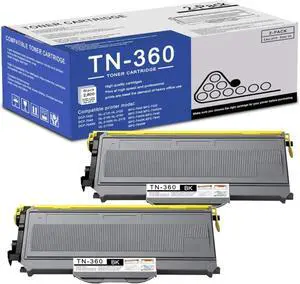 2 Pack TN360 Black Toner Cartridge High Yield Compatible TN360 Replacement for Brother DCP-7030 DCP-7040 DCP-7045N HL-2120 HL-2125 HL-2140 HL-2150 HL-2150N HL-2170 HL-2170W MFC-7040 MFC-7320 Printer