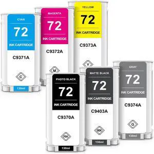 DOUBLE D 72 Ink Cartridges Replacement for 72 Ink Cartridge for HP DesignJet T770 T790 T795 T610 T620 T1100 T1120 T1200 T1300 T2300, C9403A C9370A C9371A C9372A C9373A C9374A (6 Pack, 130ML)