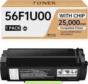 56F1U00 High Yield Toner Cartridge - 25,000 Pages - Compatible for Lexmark MS521 MS622 MX521 MX622 MX522 MS621 - Work for 56F1U00 56F1000 56F1H00 Toner Cartridge (Black,1-Pack)