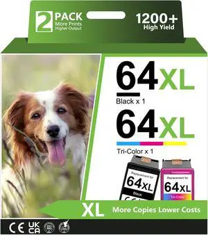 64XL Black and Color Ink Cartridge Replacement for HP Ink 64 64XL Ink Cartridge Combo Pack for 7858 7855 7800 7100 7120 7155 7158 7164 6255 6252 6232 Envy Inspire 7900e 7955e Tango X Printer
