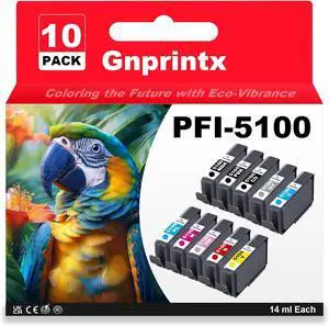PFI-5100 Ink Cartridges High Capacity Smart-Auto Ink Cartridge Compatible for imagePROGRAF PRO310 Printer (10Pack, MBK PBK C M Y R GY PC PM CO