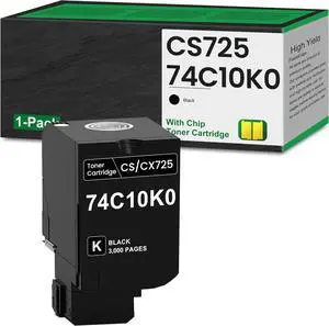 74C10K0 Black Toner 3,000 Pages 1-Pack Remanufactured CS720 CS725 CX725 Toner Replacement for Lexmark 74C10K0 Toner for CS720de CS720dte CS725de CS725dte CX725de CX725dte CX725dhe Printer