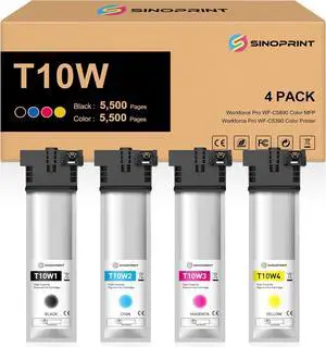 T10W Remanufactured Ink Cartridge Replacement for T10W100 T10W200 T10W300 T10W400 for WF-C5390 WF-C5890 Color Printers (4 Packs BCMY)