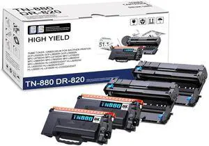 4-Pack TN880 DR820 High Yield Black Toner Cartridge and Drum Unit, Replacement for Brother DCP-L5500DN L5600DN L5650DN MFC-L6700DW L6750DW L5700DW L5800DW L6900DW HL-L6250DW L5000D L5100DN Printer