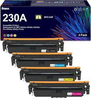 230 230A Toner Cartridges (with New Chip) High Yield Compatible for HP 230A W2300A W2301A W2302A W2303A Replacement for HP Color Pro 4203dn 4203dw 4303dw 4303fdw 4303fdn Printer