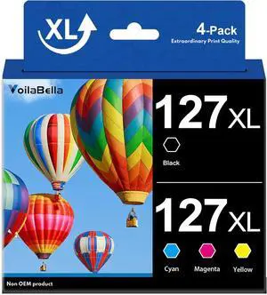 127XL Ink Cartridges Black Color Remanufactured Combo Pack Replacement for 127 T127 with NX530 625 WF-3520 WF-3530 WF-3540 WF-7010 WF-7510 7520 545 Printer 4-Pack (Black/Cyan/Magenta/Yellow)
