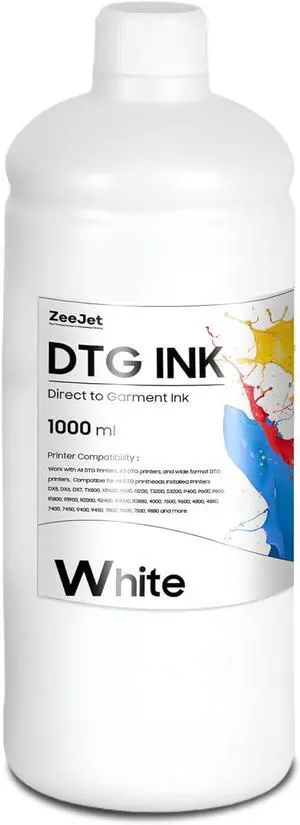 DTG Ink White 1000ml  Direct to Garment Printing Ink for Digital Textile Printing, Compatible for All DTG Printers SureColor F2000 F2100 P600 P800 DTG Printers and More