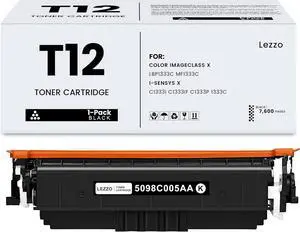 T12 T12L 5098C005AA Toner Cartridge 1-Pack T12 Black Toner Replacement for Canon T12 Toner for Color i-SENSYS X C1333i C1333iF C1333P imageCLASS X LBP1333C MF1333C Printer