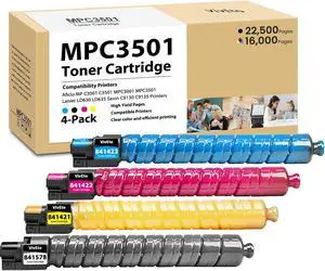 MP C3501 MP C3001 Toner Cartridge with New Chip Replacement for Ricoh 841578 841421 841422 841423 for MP C3001 C3501 MPC3001 MPC3501 Lanier LD630 LD635 Savin C9130 C9135 Printers, 4 Pack