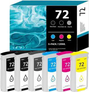 72 Ink Cartridges Latest Upgrade Replacement for HP 72 Ink Cartridges Work with for DesignJet T770 T790 T795 T610 T620 T1100 T1120 T1200 T1300 T2300 (130-ml, 6-Pack)
