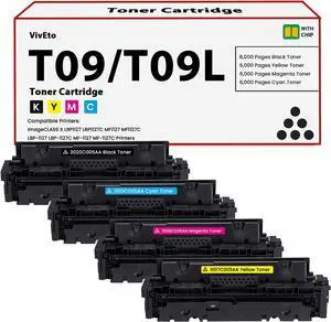 T09 Toner Cartridges (with New Chip) Replacement for Canon T09 T09L 3020C005AA 3019C005AA 3018C005AA 3017C005AA for ImageCLASS X LBP-1127C MF-1127C LBP-1127 MF-1127 Printer, 4-Pack T09 Sd Toner