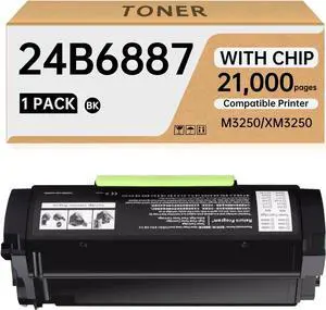 24B6887 Compatible Black Toner Cartridge (with Chip) Compatible for Lexmark M3250 XM3250 Printers - 21K Pages High Yield Toner Cartridge -Work for Lexmark 24B6887 (1-Pack)