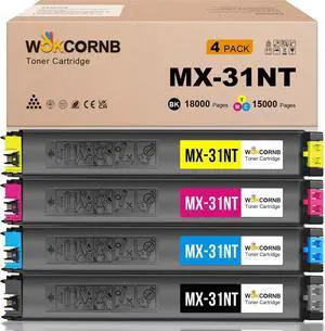 MX-31NT Toner Cartridge Compatible for Sharp MX-31NT MX-31NT-BA MX-31NT-CA MX-31NT-MA MX-31NT-YA for Sharp MX-2600N 2601N 3100N 3101N Printer (4-Pack)