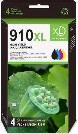 910XL Ink Cartridges Combo Pack 4 Pack Remanufactured for HP 910 XL 910XL Ink Cartridges Works with 8010 8015e 8015 8020 8022 8025e 8025 8028 8035 Series Printer (910xl Black Ink, High-Yield)