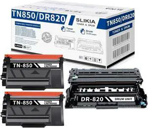 TN850 TN-850 Black Toner Cartridge and DR820 DR-820 Black Drum Unit, Replacement for Brother DCP-L5500DN L5600DN MFC- L6700DW L5700DW HL-L6200DW/DWT L6250DW Printer (3-Pack,2Toner+1Drum)