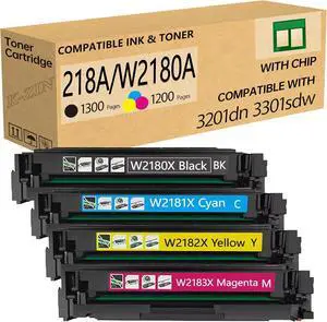 218A Toner Cartridges 4 Pack 3301sdw (with Chip) Compatible with HP 218 218A 218X Cartridges for Color Laserjet Pro MFP 3301fdw 3301cdw 3201dw 3301sdw 3301 Printer Ink W2180A W2180X(BCYM,4-Pack)
