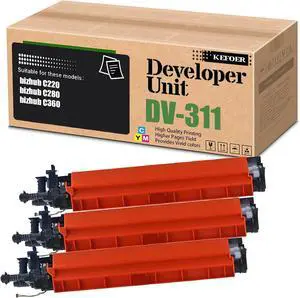 Compatible DV311 Developer Unit Replacement for Konica Minolta DV311K DV311C DV311M DV311Y, Use for Bizhub C220 C280 C360 Printer (3Pack Cyan+Yellow+Magenta)