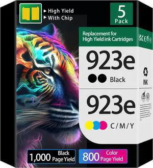 923e 923 Ink Cartridges (Combo 5 Pack, with Chip) Compatible for 923XL Ink Cartridges for OfficeJet 8122e OfficeJet Pro 8135e 8138e 8139e 8120 8123 8130 8133 Printers