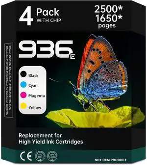 Ronhart 936e High Yield Ink Cartridges Combo Pack Compatible for 936e 936 Ink Cartridges for HP OfficeJet Pro 9125e 9120e 9730e 9130 9135e 9122e 9128e 9110b 9120b 9130b 9130e Printer with chip 4Pack