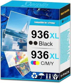 936e 936XL Ink Cartridge Use for OfficeJet 9122e OfficeJet Pro 9110b 9120e 9125e 9128e 9130b 9135e OfficeJet Pro Wide Format 9730e Printers (5-Pack)