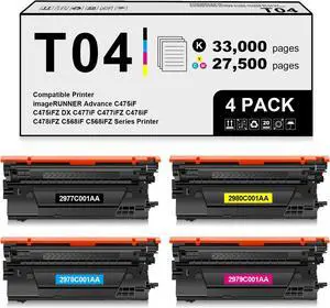 T04 Toner Cartridge Set (4-Pack) Replacement for Canon T04 T04L 2977C001AA 2978C001AA 2979C001AA 2980C001AA for imageRUNNER Advance C475iF C475iFZ DX C477iF C477iFZ C478iF C568iF