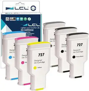 LCL 727 Ink Cartridges 300-ml (6-Pack Photo Black/Matte Black/Gray/Cyan/Magenta/Yellow) Compatible 727 XL Ink Replacement for HP 727 Ink for HP DesignJet T1530 T2500 T920 T930 T1500 T2530 Printer