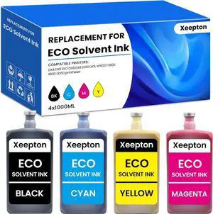 Eco Solvent Ink 1000ML for Wide Format Grand Format Printers worh with DX4 DX5 DX7 DX9 DX10 DX11 XP600 TX800 Printhead, Mimaki Roland Mutoh, 4-Pack Solvent Ink Cleaner Kit