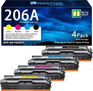 206A Toner Cartridge 4 Pack (Black, Cyan, Magenta, Yellow) Replacement for HP W2110A W2111A W2112A W2113A Compatible with Color Laserjet Pro MFP M283fdw M283cdw M283fdn M282nw M255dw M255dn M255nw