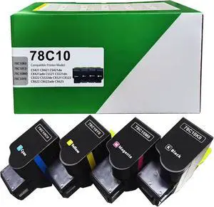 78C10 CS421 Toner Cartridge Replaement for Lex mark 78C10K0 78C10C0 78C10M0 78C10Y0 for CS421 CX421 CS421dn CX421adn CS521 CS521dn CS522 CS522de CX521 CX522 CX622 CX622ade CX625 Printer(4-Pack)