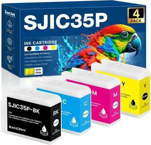 SJIC35P Ink Cartridge 4-Color Set Remanufacture SJlC35P-BK SJIC35P-C SJIC35P-M SJIC35P-Y Ink Compatible for ColorWorks CW-C6000P CW-C6500A CW-C6000A CW-C6500P Color Inkjet Matte Label Printer