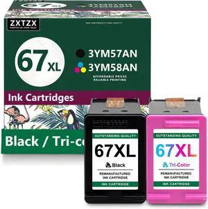 67XL Black and Color Ink Cartridge (2-Pack) | Replacement for HP 67XL Ink Cartridge Black Color Combo Pack Compatible with DeskJet 1255 2722 2724 2725 Plus 4122 Envy 6055 Pro 6455 Series Printer