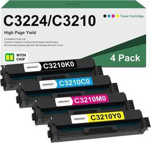 C3224 C3210 Toner Cartridge 4-Pack (with CHIP) Replacement for Lexmark C3210K0 C3210C0 C3210M0 C3210Y0 Toner Set for C3224 C3326 C3426 MC3224 MC3326 MC3426 Series Printer Toner (4-Pack,BK/C/M/Y)