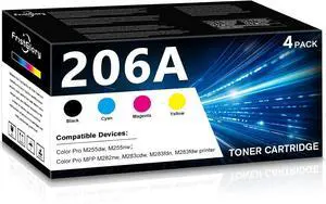206A Toner Cartridges 4 Pack Set High Yield (with Chip) Replacement for HP 206 W2110A for Color Pro M255dw M255nw Color Pro MFP M282nw M283cdw M283fdn M283fdw Printer (Black Cyan Magenta Yellow)