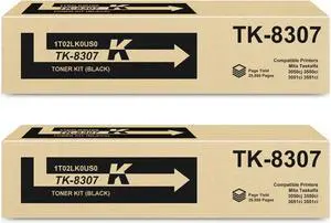 TK-8307 Black High Yield Toner Cartridge 1T02LK0US0 Compatible TK8307 TK-8307 Toner Replacement for Kyocera TK-8307K Toner for Mita Taskalfa 3050ci 3550ci 3051ci 3551ci Printer (2 Pack/25,000 Pages)