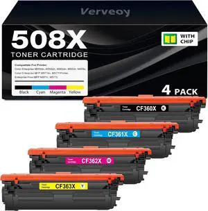 508X Toner Cartridge Set Compatible with HP 508X CF360X CF361X CF362X CF363X Hige Yield Toner for Color Enterprise M552dn M553n MFP M577dn M577z M577f Printer (4-Pack,Black, Cyan, Magenta, Yellow)