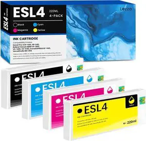 Lezzo ESL4 Ink Compatible for Roland ECO-SOL MAX 2 Ink Cartridge 220ml 4-Pack ESL4 Ink Cartridge ESL4-CY ESL4-MG ESL4-YE ESL4-BK Ink Cartridges (Black Cyan Magenta Yellow)