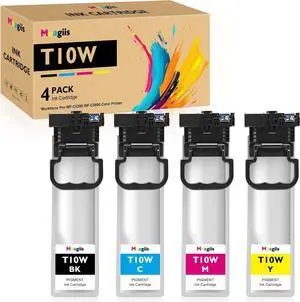 Remanufactured T10W Ink Cartridge High Capacity T10W100 T10W200 T10W300 T10W400 Ink Set Compatible for Workforce Pro WF-C5390 WF-C5890 Color Printers (4-Pack, Black Cyan Magenta Yellow)