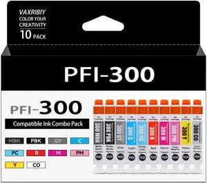 PFI-300 Ink PRO-300 10 Color Pack Compatible for Canon PFI-300 Ink Cartridges PFI 300 PFI300 imagePROGRAF PRO 300 Ink Work for Canon imagePROGRAF PRO-300 PRO300 Printer (MBK PBK C M Y PM PC R GY CO)