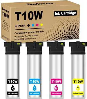 Remanufactured T10W Ink Cartridge Combo Pack Replacement for EpsonT10w Epson T10w Ink T10W100 T10W200 T10W300 T10W400 Compatible with WF-C5390 WF-C5890 Printers(4-Pack Cyan Magenta Yellow Black)