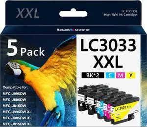 LC3033XXL Ink Cartridges with Super High-Yield Replacement for Brother LC3033 Work with MFC-J995DW MFC-J805DW MFC-J815DW Printers (5 Pack, BK/C/M/Y)