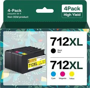 Forzik 712XL 712 Ink Cartridges Compatible for HP 712 712XL Ink Cartridges for HP DesignJet T630 T650 T210 T250 T230 Printers (4 Pack, 80ml Black + 29ml Cyan/Magenta/Yellow)